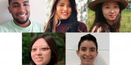 Headshots of five graduate students, arranged in two rows, three photos on top and two on bottom.